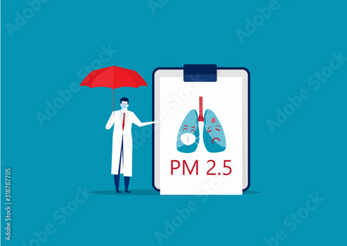 The doctor recommending that wearing a mask can protect against pm.25 . vector illustration.