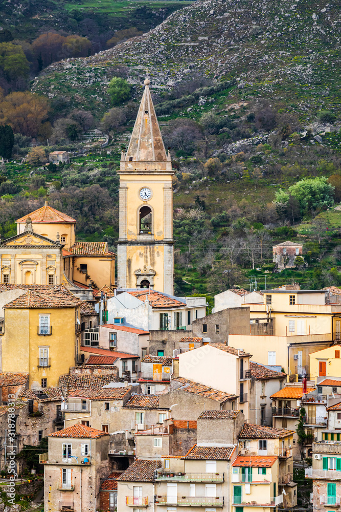 Italy, Sicily, Messina Province, Francavilla di Sicilia. Overview of town.