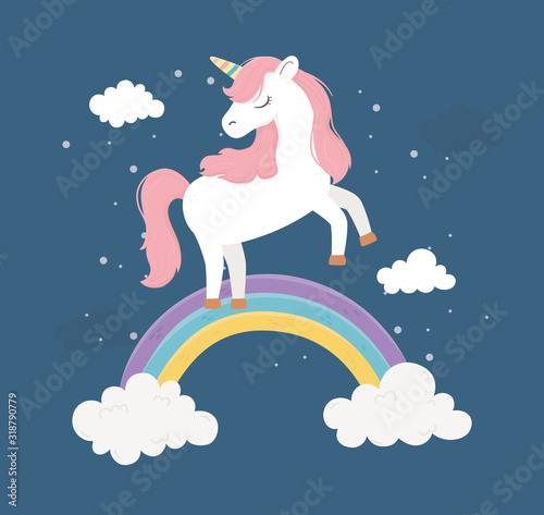 unicorn on rainbow clouds fantasy magic dream cute cartoon