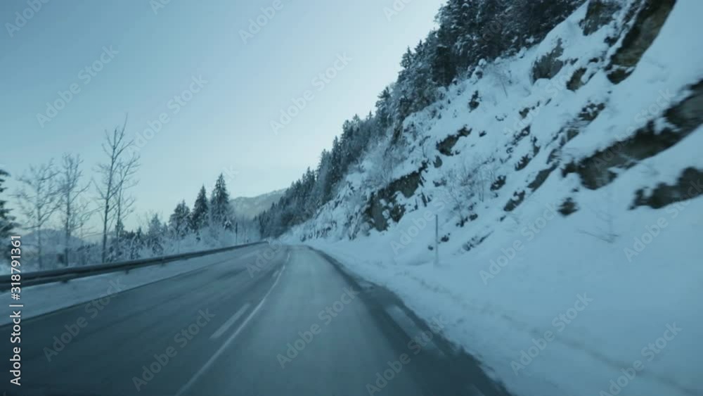 Driving through winter landscape, Karwendel, Bavaria, Germany Driving through winter landscape, Karwendel, Bavaria, Germany