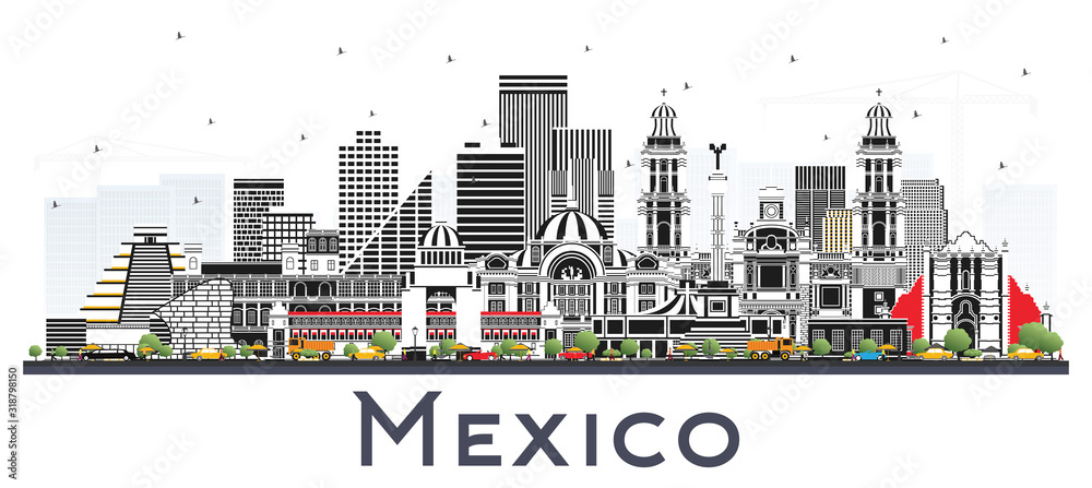 Obraz premium Mexico City Skyline with Gray Buildings Isolated on White.