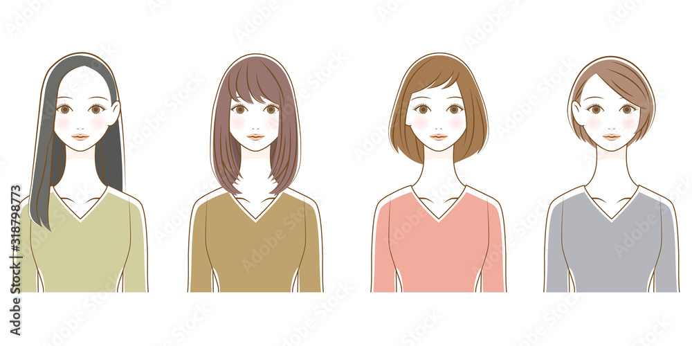 女性 ヘアスタイル イラストセット 04 Stock Vector Adobe Stock