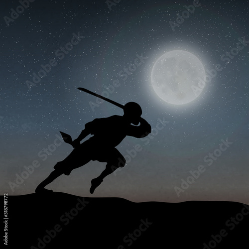 A Japanese Ninja Under The Moonlight