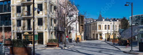 Orbeliani Square view with old style renovated buildings in Tiflis city. Streets of old town.