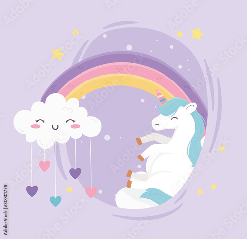 unicorn rainbow cute cloud with hearts love fantasy magic dream cartoon