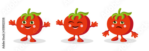 Vector graphic illustration of a cute red tomato cartoon character happy and sad
