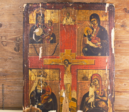 Four part icon of the mother of God rare old requires restoration