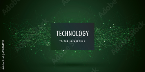 Abstract futuristic - Molecules technology with polygonal shapes on dark green background. Illustration Vector design digital technology concept.