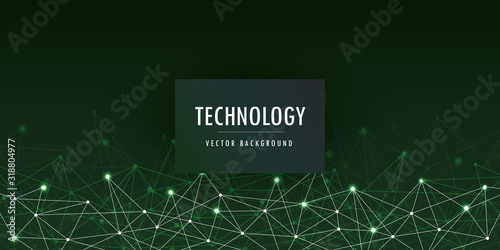 Abstract futuristic - Molecules technology with polygonal shapes on dark green background. Illustration Vector design digital technology concept.