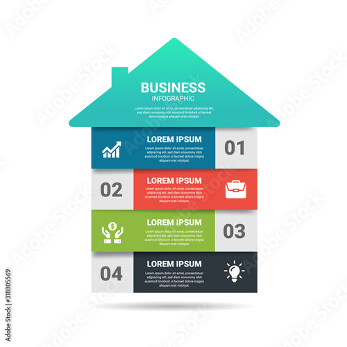 infographic 4 step Home Vector illustration of a Global Business house, Development Elements of infographics design with icon
