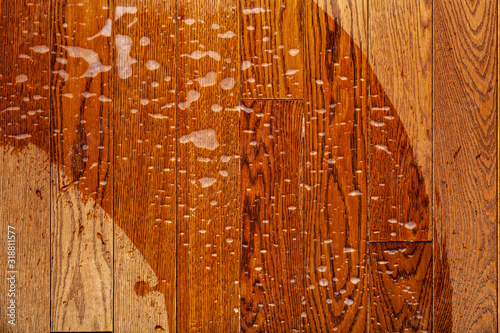 Wood texture. rubbing natural parquet with a cleaning solution with wax