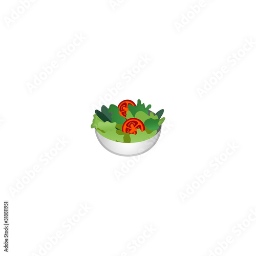 Green Salad with Fresh Vegetables Vector Icon. Green Salad Isolated Realistic Cartoon Style Emoji Illustration
