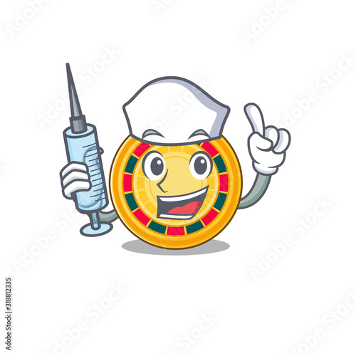 Smiley Nurse roulette cartoon character with a syringe