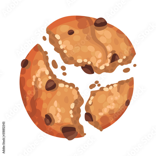 Oatmeal Cookie with Chocolate Crumbs Isolated on White Background Vector Item