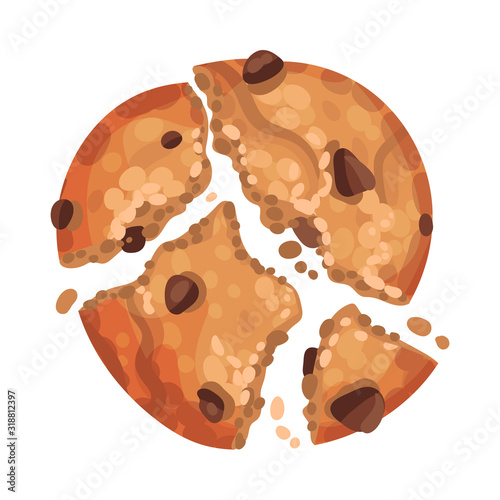 Oatmeal Cookie with Chocolate Crumbs Isolated on White Background Vector Item