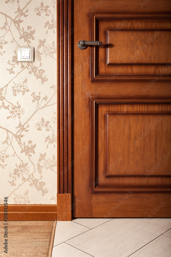 Obraz premium Floor covering and ceramic tiles and wooden parquet. Joint.