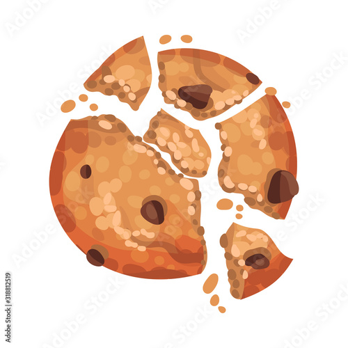 Oatmeal Cookie with Chocolate Crumbs Isolated on White Background Vector Item