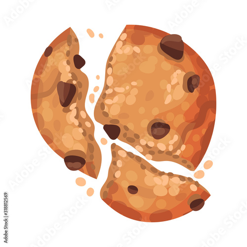 Oatmeal Cookie with Chocolate Crumbs Isolated on White Background Vector Item