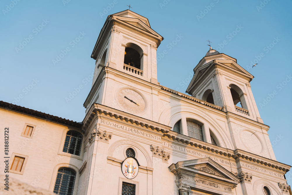 Rome, Italy - Dec 26, 2019:  Piazza di Spagna and Trinita dei Monti church,