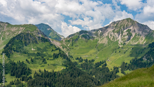 Fototapeta Naklejka Na Ścianę i Meble -  Switzerland, Panoramic view on green Alps near Schynige Platte, Saxeten valley
