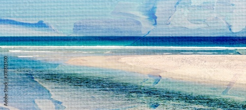 Landscape with the blue Atlantic Ocean and a beach with white sand