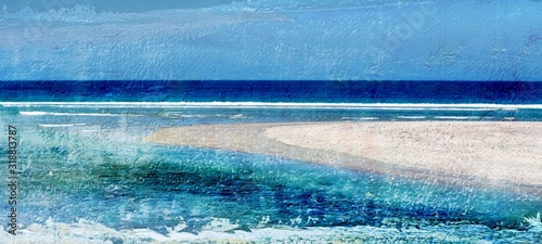 Landscape with the blue Atlantic Ocean and a beach with white sand