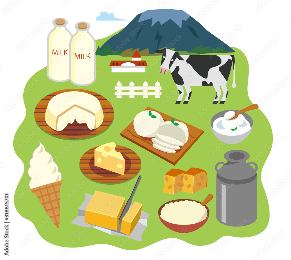 北海道 チーズ バター 牛乳 イラスト Stock Vector Adobe Stock