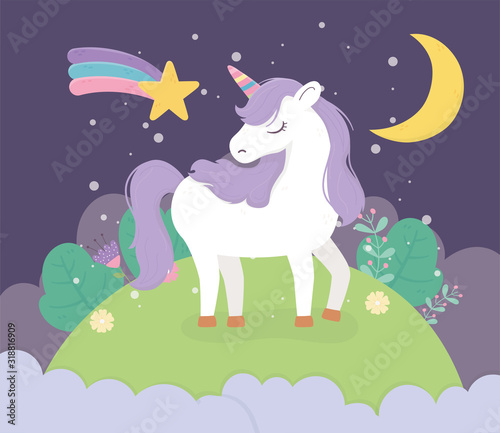 unicorn field moon night star fantasy magic dream cute cartoon