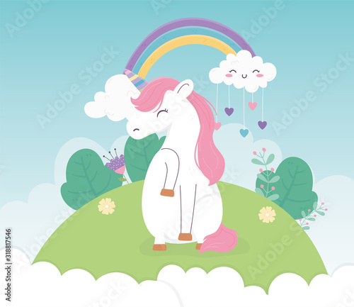 unicorn landscape cloud hearts rainbow fantasy cute cartoon