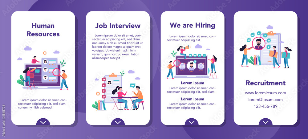 Recruitment mobile application banner set. Idea of employment Recruitment mobile application banner set. Idea of employment