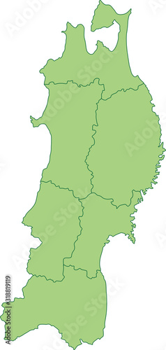 東北地方の地図_都道府県ごとに色を変えられます