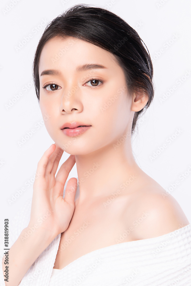 Portrait beautiful young asian woman clean fresh bare skin concept. Asian girl beauty face skincare and health wellness, Facial treatment, Perfect skin, Natural makeup, on white background,two Portrait beautiful young asian woman clean fresh bare skin concept. Asian girl beauty face skincare and health wellness, Facial treatment, Perfect skin, Natural makeup, on white background,two