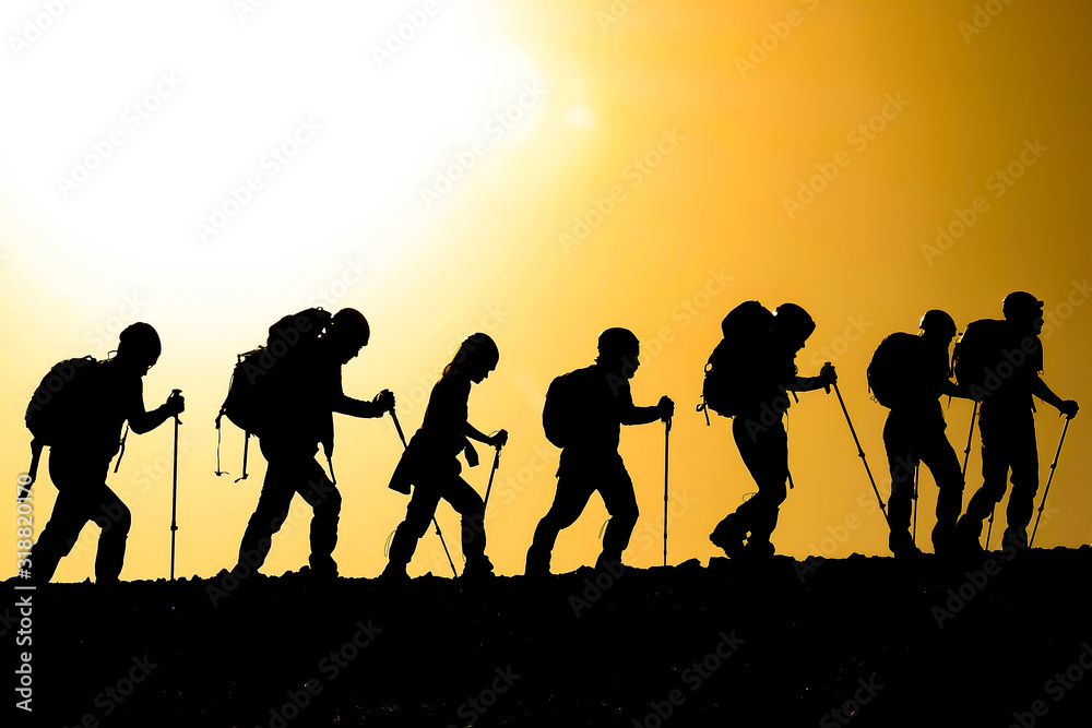 mountaineering activity, ambitious people and walking program together