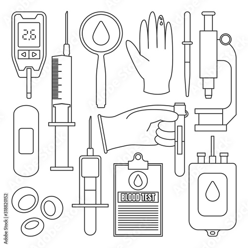 Test of blood outline set icon.Vector illustration laboratory research on white background .Vector set icon test of blood.