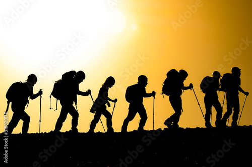 mountaineering activity, ambitious people and walking program together