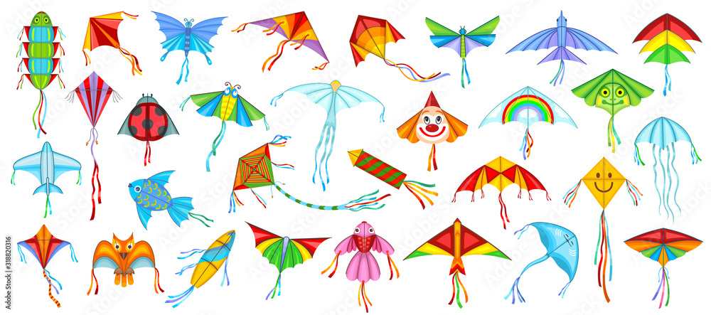 Εκτύπωση καμβά Flying kite vector illustration on white background