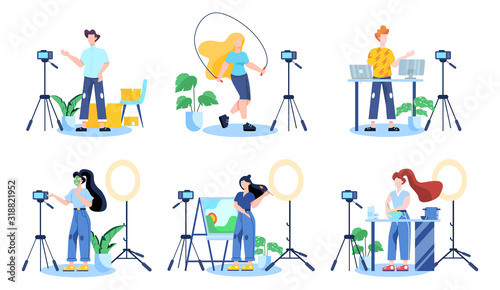 Blogger concept illustration. Share content in the internet.