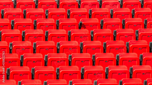 Many red chairs of the theater