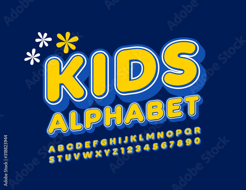 Vector Yellow and Blue Alphabet. Colorful 3D Font for Children.