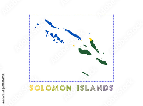 Solomon Islands Logo. Map of Solomon Islands with country name and flag. Attractive vector illustration.