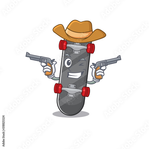 Skateboard dressed as a Cowboy having guns