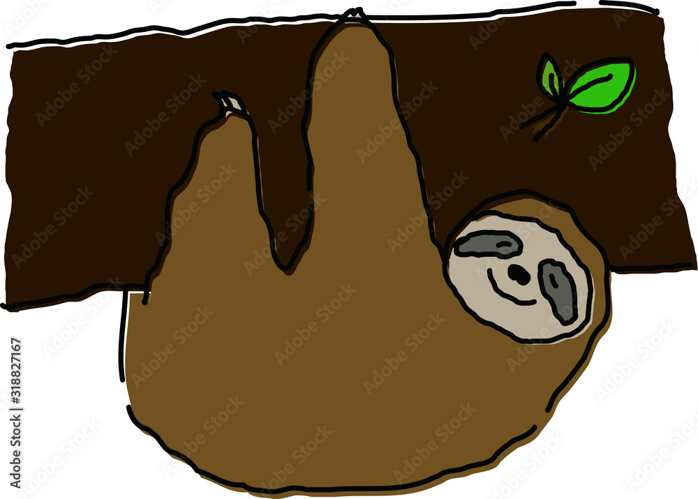 かわいいナマケモノのイラスト 手書き 白黒 素材 ゆるキャラ Stock ベクター Adobe Stock