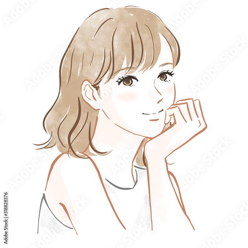 頬杖をつく女性 Stock イラスト Adobe Stock