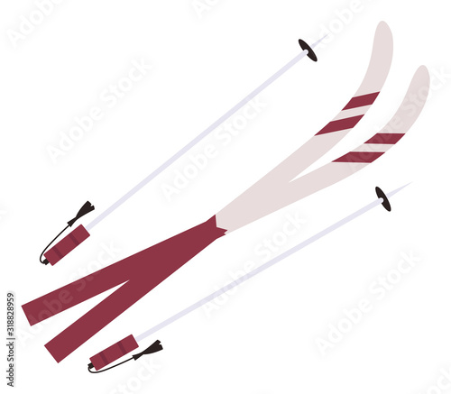 Equipment for skiing, winter sports activities. Isolated icon of pole stick for ski. Sporting and exercising outdoors, special gear for recreation and relaxation. Wooden and plastic material vector