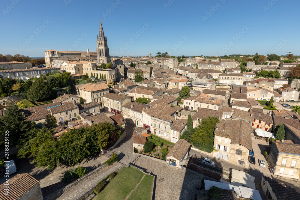 Panoramic view of St Emilion, France. St Emilion is one of the principal red wine areas of Bordeaux and very popular tourist destination.