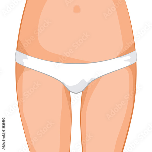 Women's thighs in white underwear and belly. Women's health and hygiene. Vector illustration isolated on white background for design and Internet.