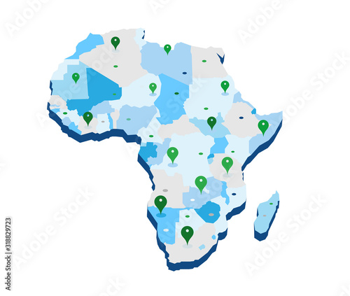 Mappa 3d dell'Africa con pin gps - illustrazione vettoriale	