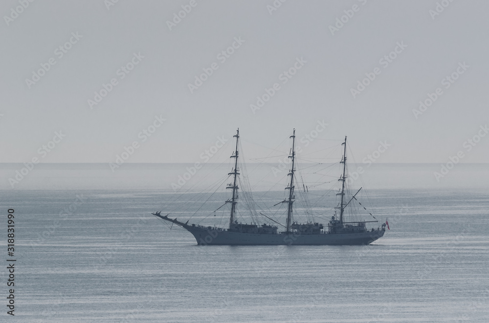 SAILING SHIP - Frigate on the roadside of the seaport SAILING SHIP - Frigate on the roadside of the seaport