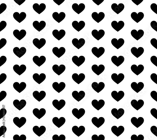 Vector seamless texture. White background and black hearts. Repeatable pattern