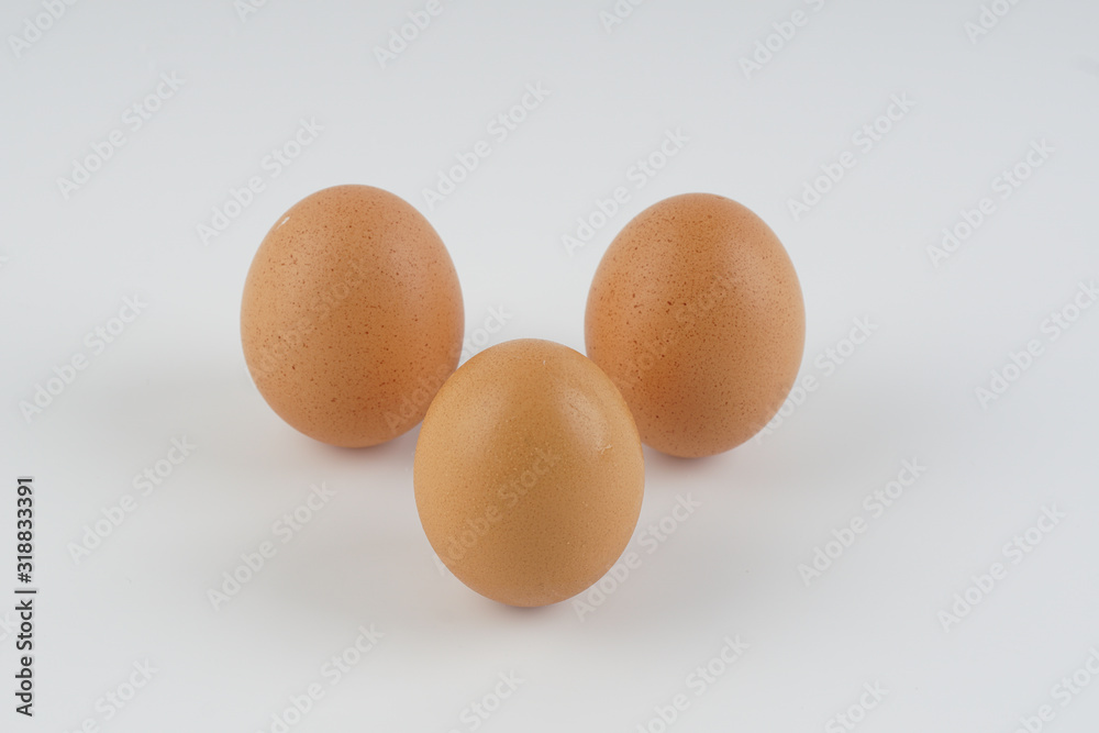 Three eggs on white background. Three eggs on white background.
